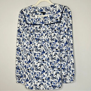 Talbots Navy Floral Size Large Cottage Core Coquette Coastal Grandma Blouse‎ Top